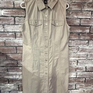 Rafaella Womens 10 Khaki Green Tan Sleeveless Button Front Utility Shirt Dress